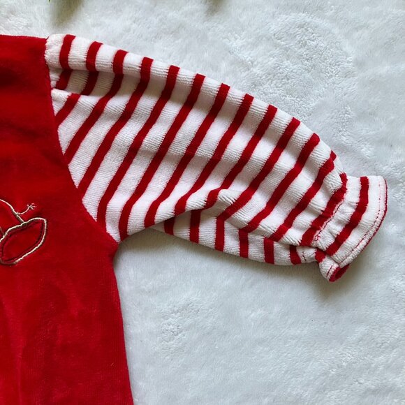 Tots Fifth Avenue Baby Footed Romper Size 6M | Red Velour Striped Pajamas VGUC - Picture 6 of 16